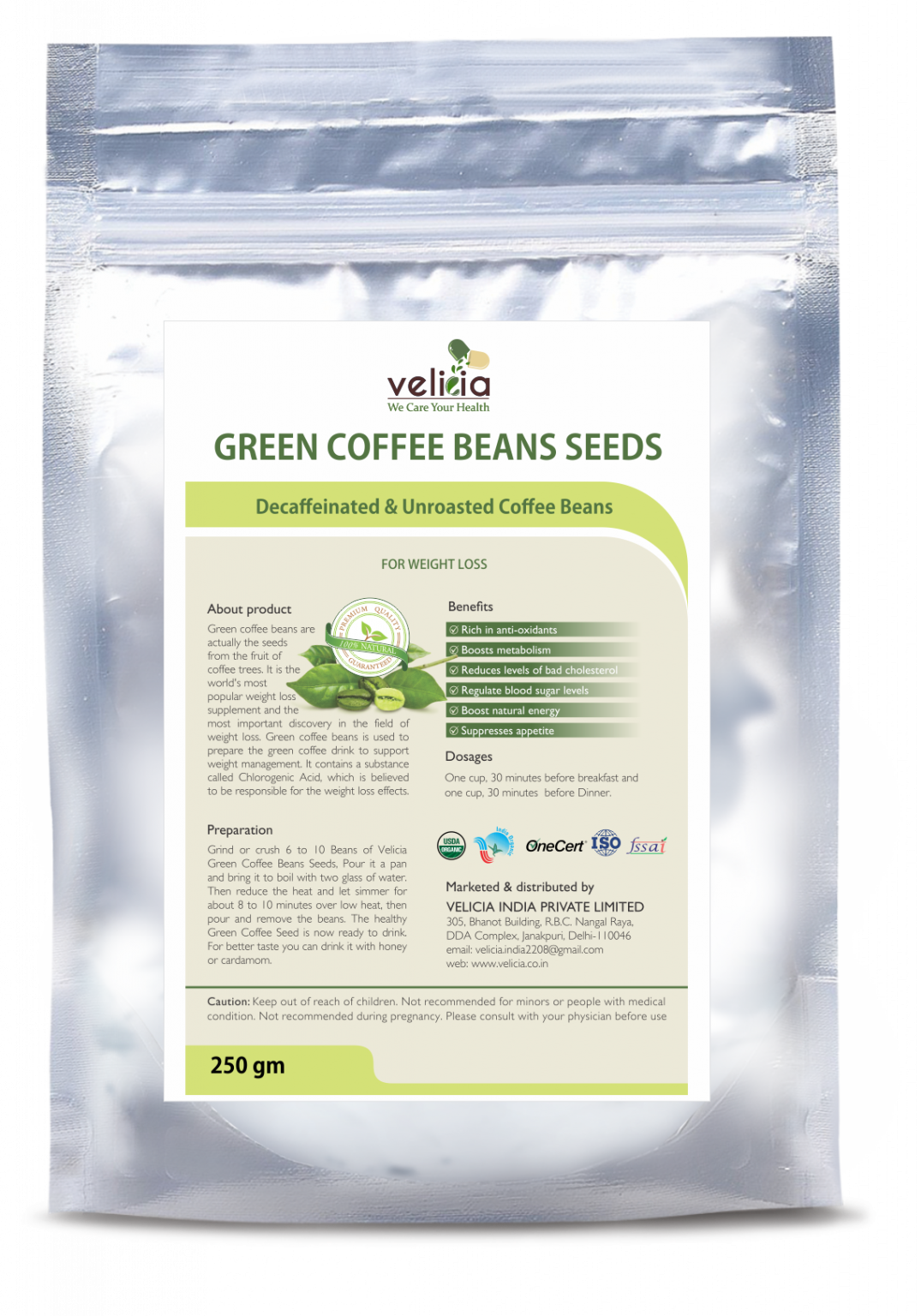 Green coffee beans seeds Velicia